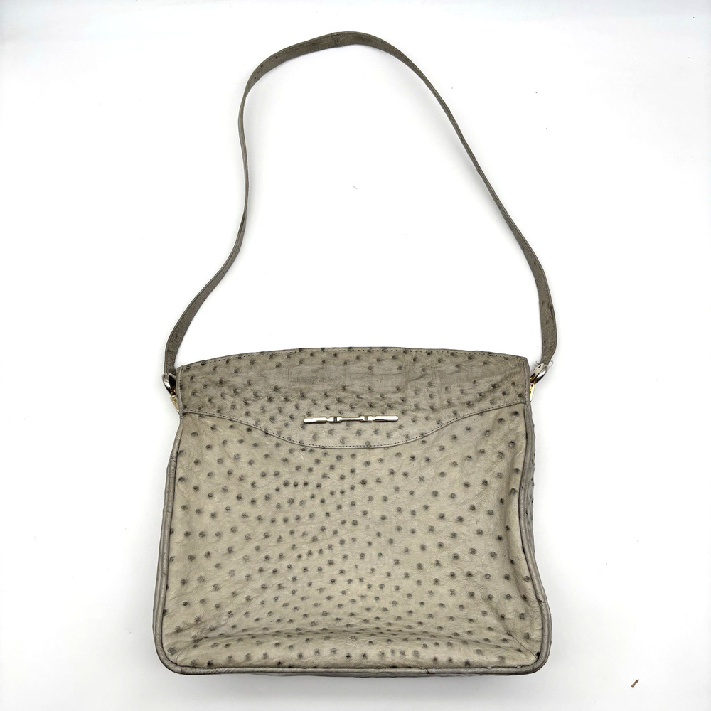 Vintage 60s 70s CORBEAU Stone Gray Genuine Ostrich Quill Leather Shoulder Bag